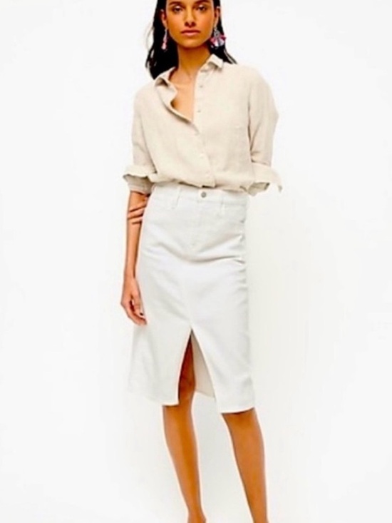J. Crew Dresses & Skirts - J Crew White Midi Jean Pencil Skirt with Front Slit- NWT